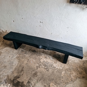 Decorative Wabi Sabi Bench Black Japanese Solid Wood Furniture Low Wood Slab Bench Industrial Reclaimed Wood Low Console Table Rustic Bench