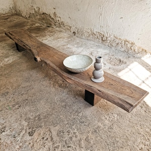 Low Console Table Decorative Wabi Sabi Bench Japanese Solid Wood Furniture Low Wood Slab Bench Industrial Reclaimed Wood Low Board