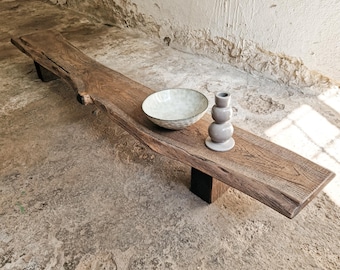 Low Console Table Decorative Wabi Sabi Bench Japanese Solid Wood Furniture Low Wood Slab Bench Industrial Reclaimed Wood Low Board