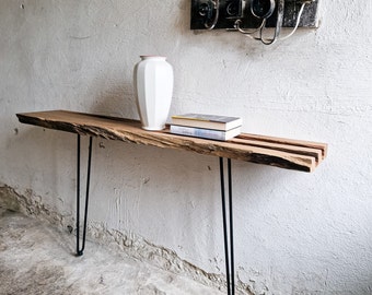 Wood Slab Entryway Table, Live Edge Console Table, Industrial Furniture, Narrow Console Table, Solid Wood Console, Reclaimed Wood Shelf