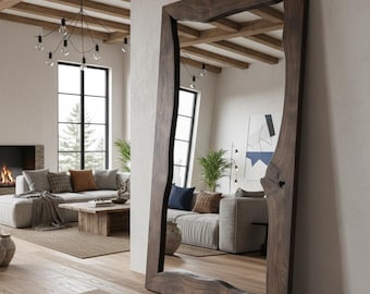 Espejo de pie de gran tamaño, espejo de cuerpo entero, espejo de madera recuperada, decoración de pared moderna para el hogar.