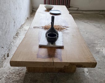Wabi Sabi grote salontafel natuurlijke aardetinten lage salontafel Live Edge tafel salontafel biologisch hout aards woonkamer decor rustiek
