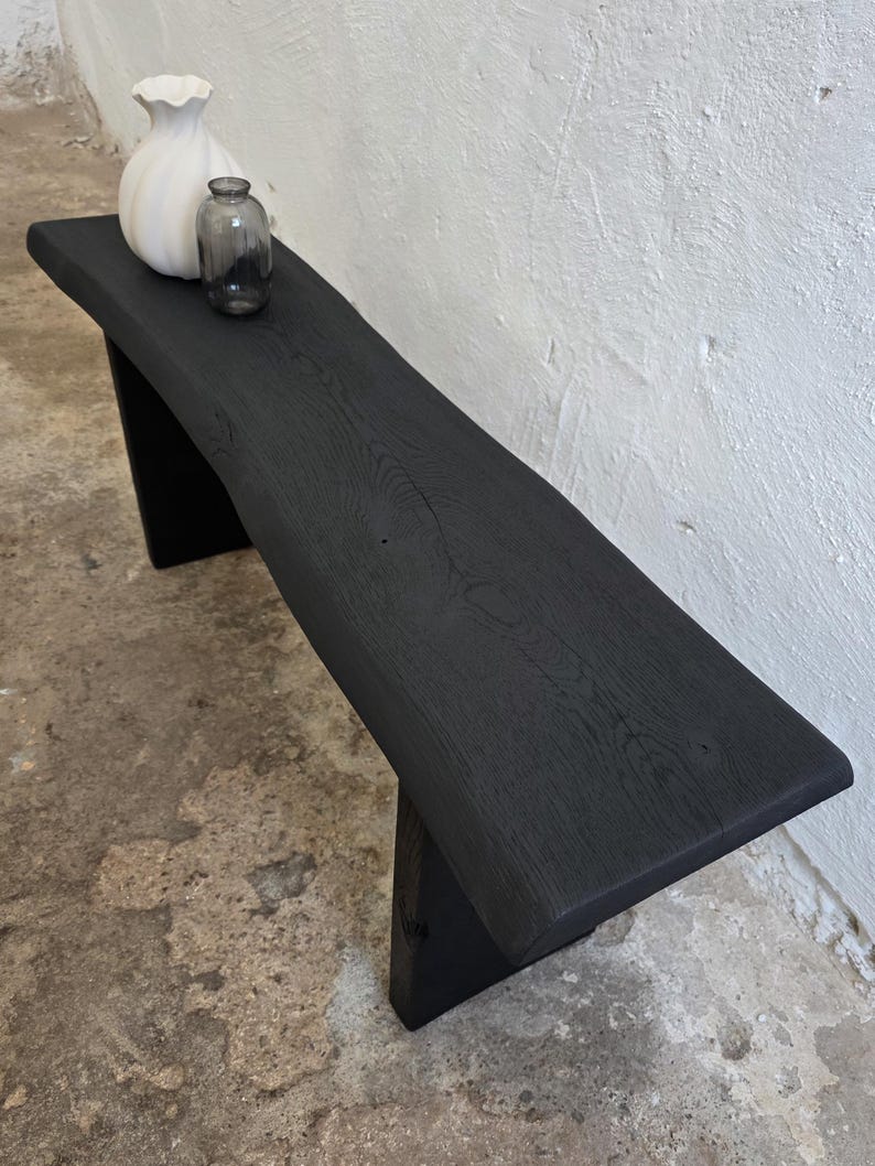 Console Table Wabi Sabi Black Bench Japanese Solid Wood Furniture Wood Slab Bench Industrial Reclaimed Wood Bench Modern Home Bench Narrow