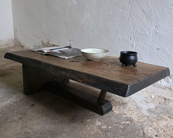 Live Edge houten plaat Japanse salontafel, Japanse meubels, lage salontafel teruggewonnen hout, Wabi Sabi salontafel, industrieel meubilair, teruggewonnen hout