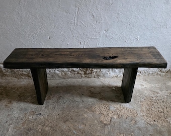 Console Table Wabi Sabi Black Bench Japanese Solid Wood Furniture Wood Slab Bench Industrial Reclaimed Wood Bench Modern Home Bench Narrow
