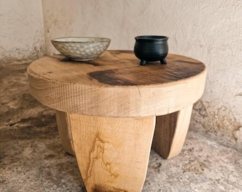 Wabi Sabi Round Coffee Table, Reclaimed Wood Oak Coffee Table, Natural Livingroom Decoration, Japanese Style Coffee Table, Tea Table