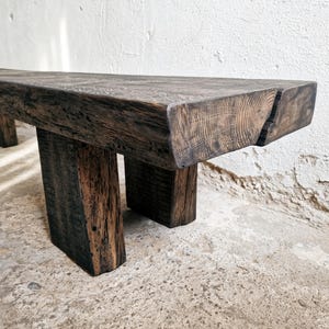 Decorative Wabi Sabi Bench Black Japanese Solid Wood Furniture Low Wood Slab Bench Industrial Reclaimed Wood Low Console Table Rustic Bench
