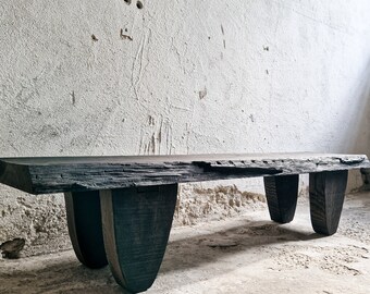 Decorative Wabi Sabi Bench Black Japanese Solid Wood Furniture Low Wood Slab Bench Industrial Reclaimed Wood Low Console Table Rustic Bench