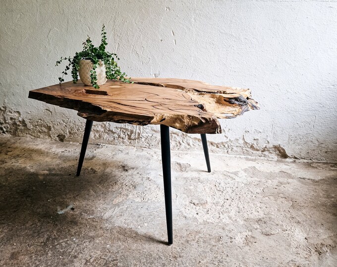 Bohemian Live Edge Coffee Table With Hair Pin Legs, Reclaimed Wood