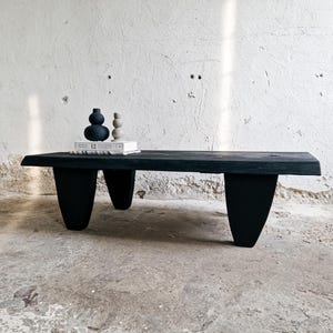 Wabi Sabi Coffee Table, Japanese Low Coffee Table, Solid Wood Japan Furniture, Wood Slab Primitive Furniture, Black Simple Console Table