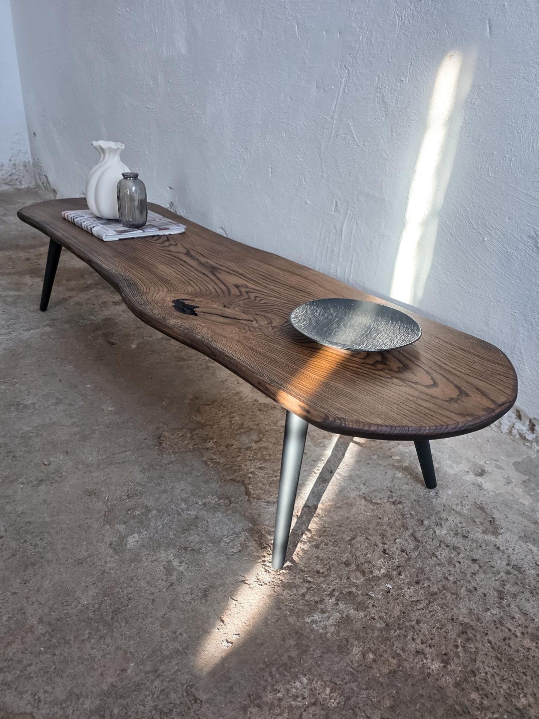 Long Modern Coffee Table Rustic Wooden Coffee Table Handmade Solid Wood ...