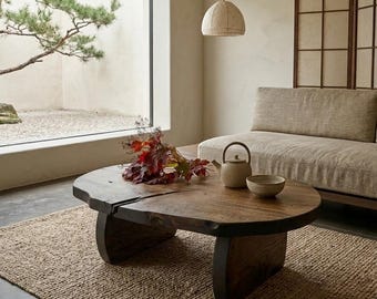 Wabi Sabi Coffee Table, Japanese Low Coffee Table, Solid Wood