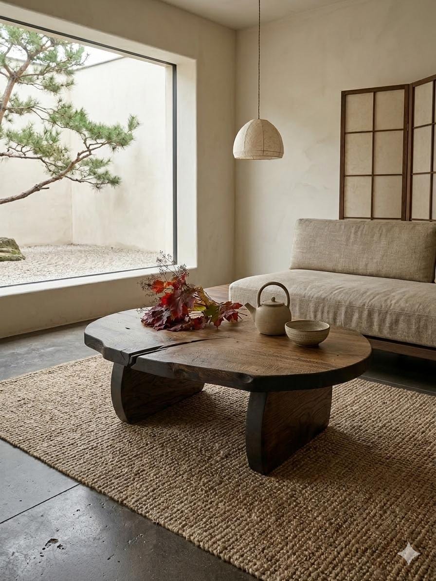 Wabi Sabi Coffee Table, Japanese Low Coffee Table, Solid Wood