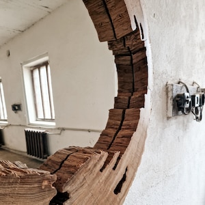 Wabi Sabi Mirror, Live Edge Mirror, Wood Slab Round Mirror, Unique Reclaimed Wood Mirror, Massive Mirror For Bathroom, Coastel Wall Decor