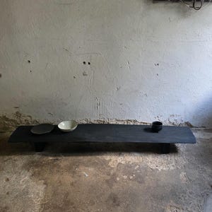 Low Console Table Decorative Wabi Sabi Black Bench Japanese Solid Wood Furniture Low Wood Slab Bench Industrial Reclaimed Wood Bench