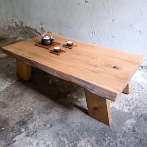 Low Coffee Table, Japanese Style Coffee Table, Japandi Furniture, Reclaimed Wood Oak Coffee Table, Wood Slab Coffee Table, Solid Wood Table