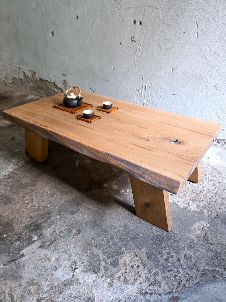 Low Coffee Table, Japanese Style Coffee Table, Japandi Furniture, Reclaimed Wood Oak Coffee Table, Wood Slab Coffee Table, Solid Wood Table