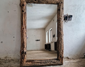 Distressed Furniture, Wabi Sabi Floor Mirror, Extra Large Ground Mirror, Reclaimed Wood Oversized Mirror, Industrial Full Lenght Mirror