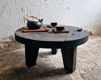 Wabi Sabi Round Coffee Table, Reclaimed Wood Oak Coffee Table, Modern Home Black Coffee Table, Industrial Furniture, Wood Slab Coffee Table