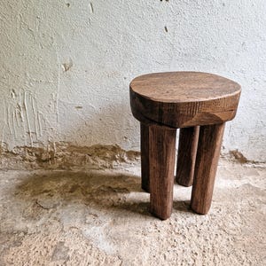 Senufo Stool, Wabi Sabi Furniture, Reclaimed Wood Side Table, Vintage Round Stool, Distressed Furniture, Wooden End Table, Rustic Side Table