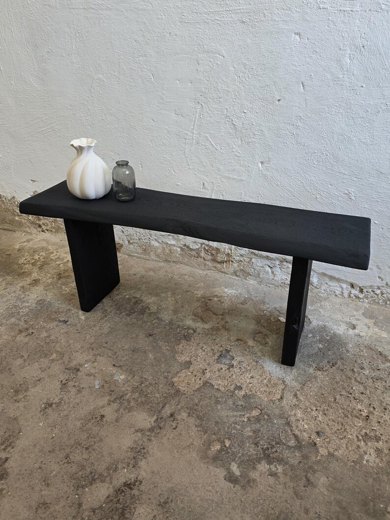 Console Table Wabi Sabi Black Bench Japanese Solid Wood Furniture Wood Slab Bench Industrial Reclaimed Wood Bench Modern Home Bench Narrow