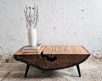 Reclaimed Wood Oak Coffee Table, Wabi Sabi Coffee Table, Natural Livingroom Decoration, Japanese Style Coffee Table, Japandi Furniture