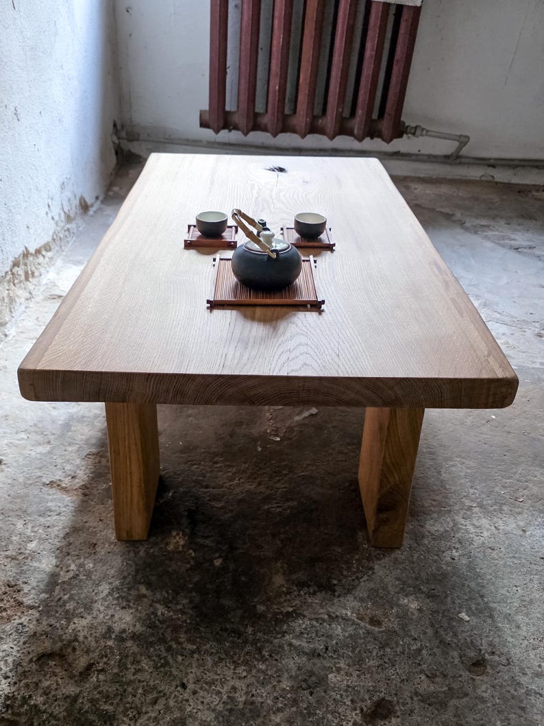 Image showcasing Reclaimed Oak Wood Low Coffee Table: Japanese Japandi Style - Etsy ...