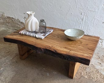 Japanse salontafel met Live Edge houten plaat, Japanse meubels, lage salontafel teruggewonnen hout, Wabi Sabi-salontafel, theeceremonietafel