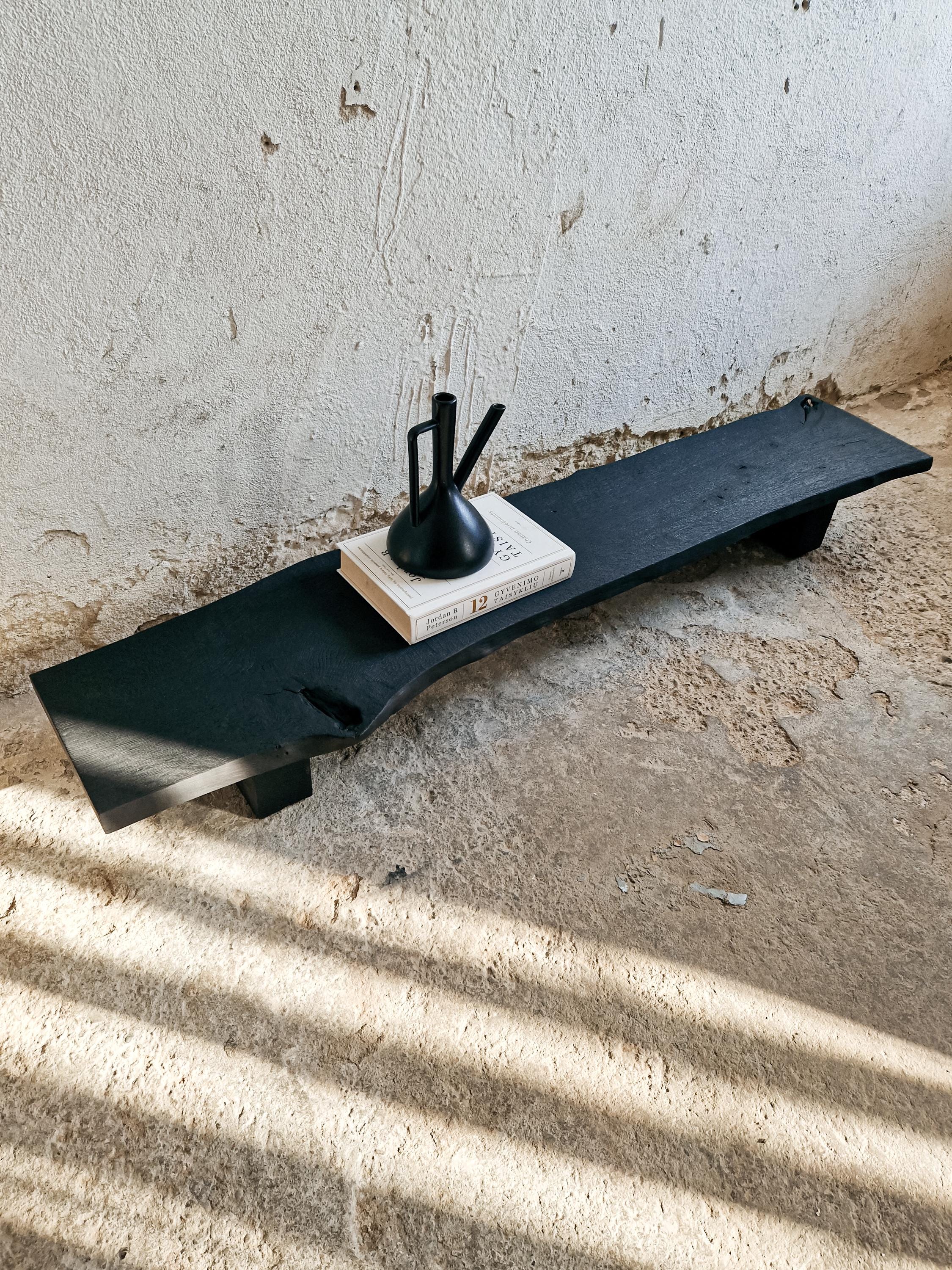 Low Console Table Decorative Wabi Sabi Black Bench Japanese Solid Wood Furniture Low Wood Slab Bench Industrial Reclaimed Wood Bench