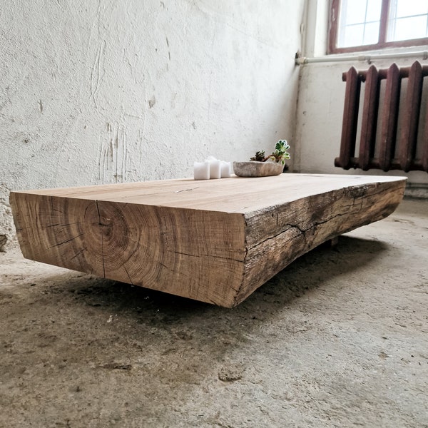 Reclaimed Wood Oak Coffee Table, Natural Wabi Sabi Coffee Table, Tea Ceremony Table, Japanese Style Low Coffee Table, Japandi Furniture