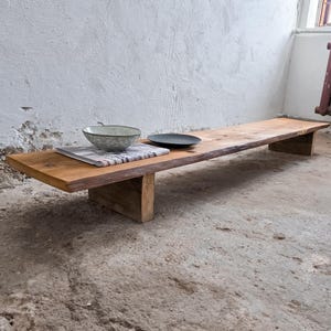 Solid Wood Low Console Table Long Display Board Rustic Ground Shelf