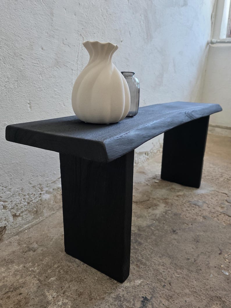 Console Table Wabi Sabi Black Bench Japanese Solid Wood Furniture Wood Slab Bench Industrial Reclaimed Wood Bench Modern Home Bench Narrow