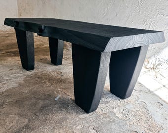 Decorative Wabi Sabi Bench Black Japanese Solid Wood Furniture Low Wood Slab Bench Industrial Reclaimed Wood Low Console Table Rustic Bench