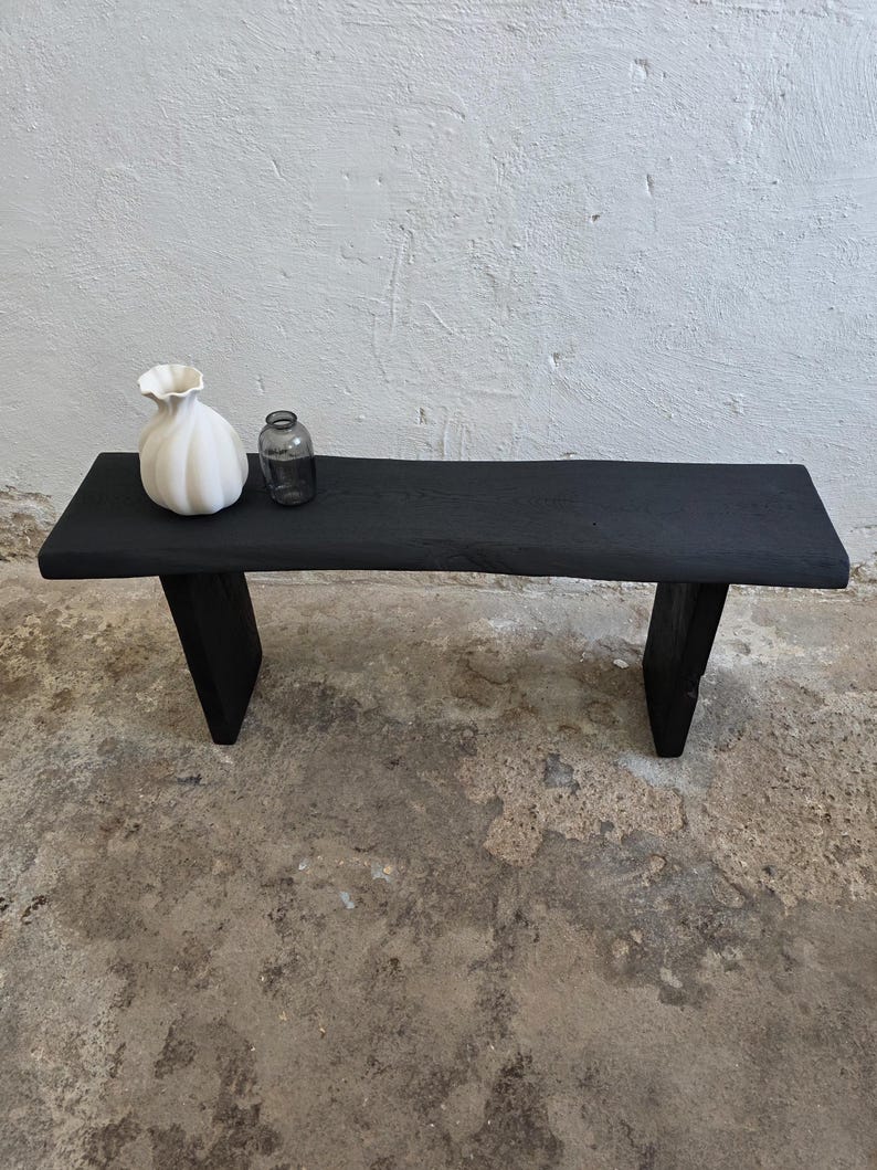 Console Table Wabi Sabi Black Bench Japanese Solid Wood Furniture Wood Slab Bench Industrial Reclaimed Wood Bench Modern Home Bench Narrow