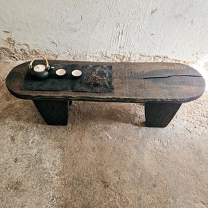 Black Lowboard Solid Wood Console Table Decorative Wabi Sabi Bench Japanese Solid Wood Furniture Low Wood Slab Bench Handmade Low Shelf Dark