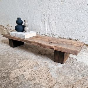 Low Console Table Decorative Wabi Sabi Bench Japanese Solid Wood Furniture Low Wood Slab Bench Industrial Reclaimed Wood Bench Rustic