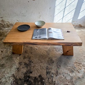 Reclaimed Oak Wood Low Coffee Table: Japanese Japandi Style