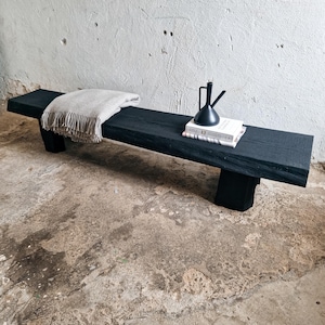 Decorative Wabi Sabi Bench Black Japanese Solid Wood Furniture Low Wood Slab Bench Industrial Reclaimed Wood Low Console Table TV Stand