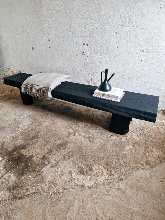 Decorative Wabi Sabi Bench Black Japanese Solid Wood Furniture Low
