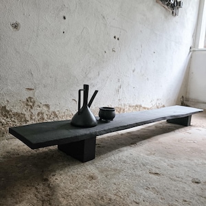 Low Console Table Decorative Wabi Sabi Black Bench Japanese Solid Wood Furniture Low Wood Slab Bench Industrial Reclaimed Wood Bench