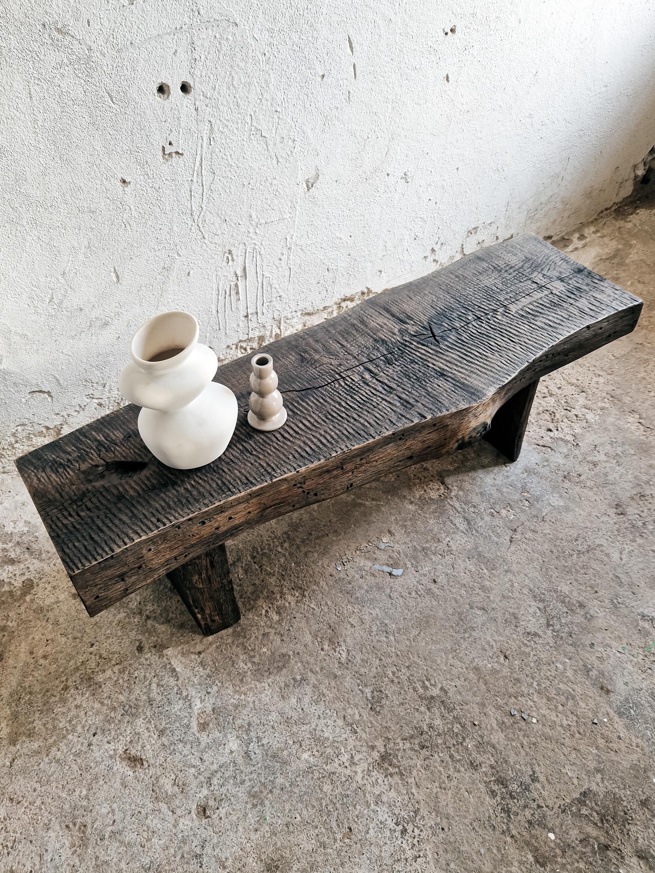 Decorative Wabi Sabi Bench Black Japanese Solid Wood