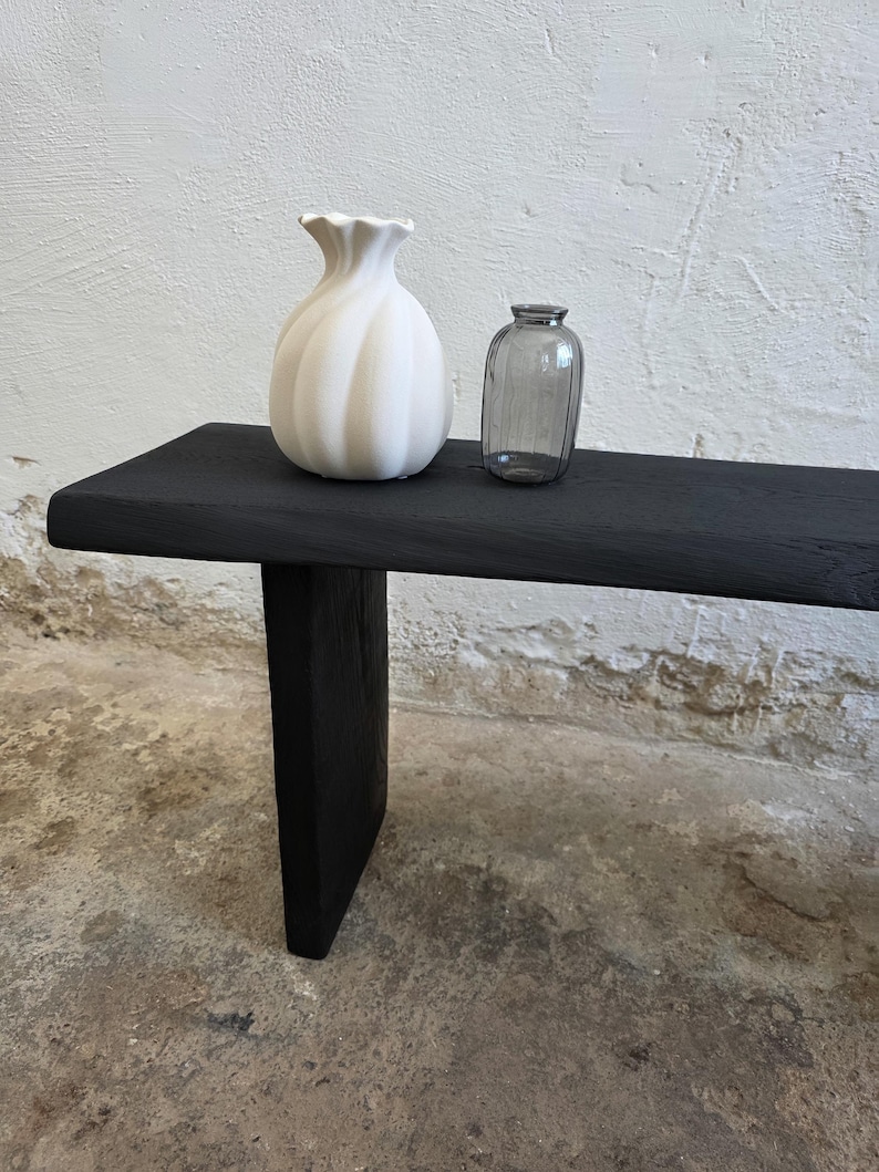 Console Table Wabi Sabi Black Bench Japanese Solid Wood Furniture Wood Slab Bench Industrial Reclaimed Wood Bench Modern Home Bench Narrow