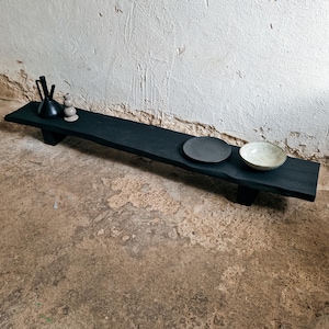 Low Console Table Decorative Wabi Sabi Black Bench Japanese Solid Wood Furniture Low Wood Slab Bench Industrial Reclaimed Wood Bench