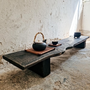 Low Console Table Decorative Wabi Sabi Bench Japanese Solid Wood Furniture Low Wood Slab Bench Industrial Reclaimed Wood Bench Rustic