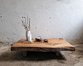 Live Edge Wood Slab Japanese Coffee Table, Japanese Furniture, Reclaimed Wood Low Coffee Table, Wabi Sabi Coffee Table, Industrial Furniture