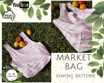 MARKET Bag Reversible /Patrón PDF / bolsa de tela / patrón imprimible / PDF / Vídeo Tutorial en YouTube