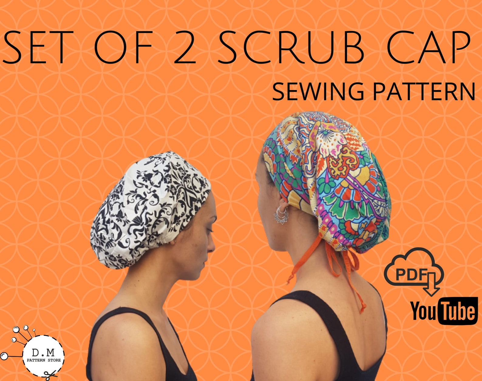 SET of 2 Scrub Cap / Sewing Patterns / Doctor Scrub Cap Pattern / Non ...