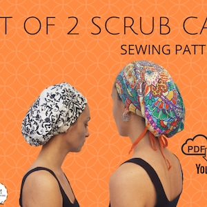 SET of 2 Scrub Cap / Sewing Patterns / Doctor Scrub Cap Pattern / Patrón imprimible PDF- Hoja carta/A4- Video tutorial en YouTube