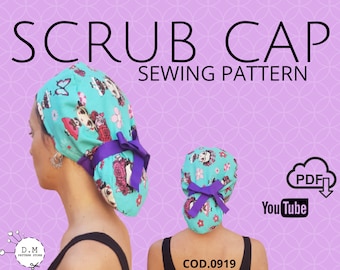Scrub Cap pattern-Patrón de Gorra Quirúrgica- Patrón imprimible PDF- Hoja carta/A4- Video tutorial en YouTube