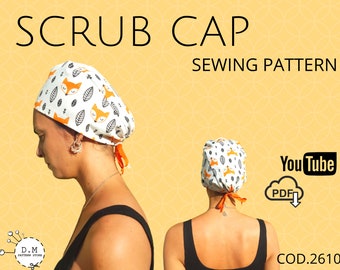 Scrub Cap pattern-Patrón de Gorra Quirúrgica- Patrón imprimible PDF- Hoja carta/A4- Video tutorial en YouTube
